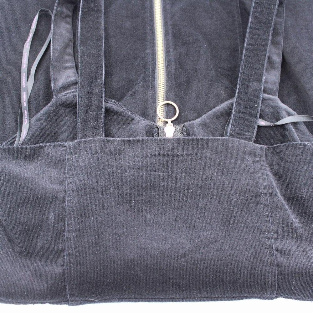 Material Girl Black Corduroy Mini Dress M Sweetheart Ring Zip - Picture 4 of 7